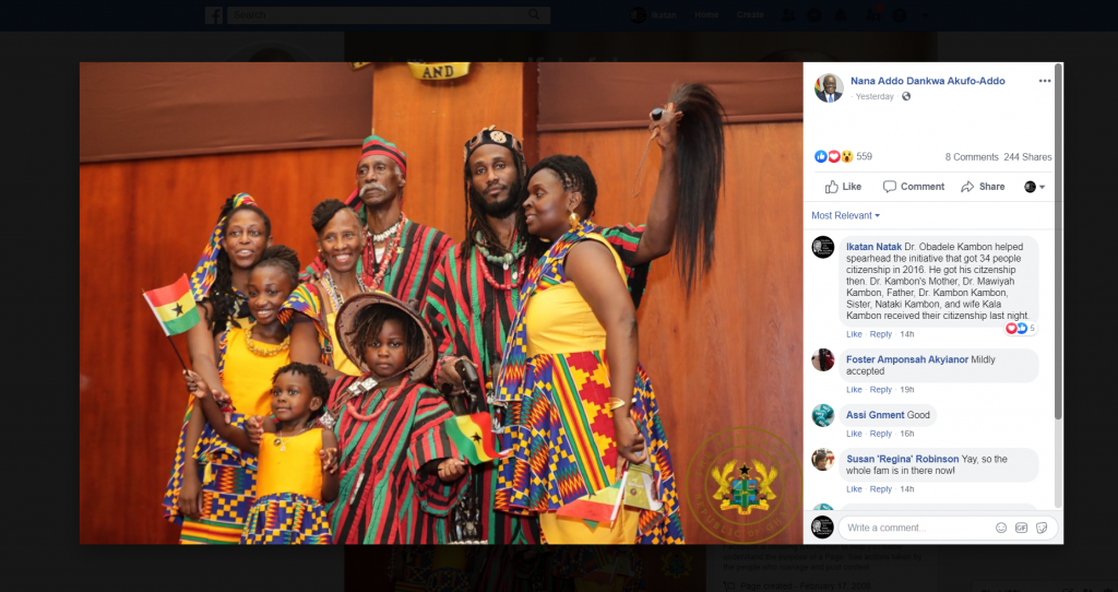 The Kambon family featured on Ghana President Nana Addo Dankwa Akufo-Addo's Social Media page