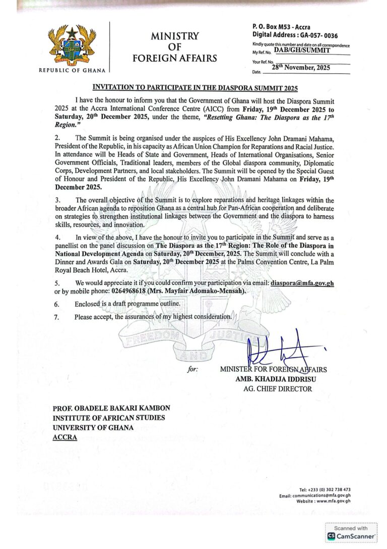 Read more about the article Prof. Ọbádélé Bakari Kambon Invited as Panelist for Ghana’s Diaspora Summit 2025