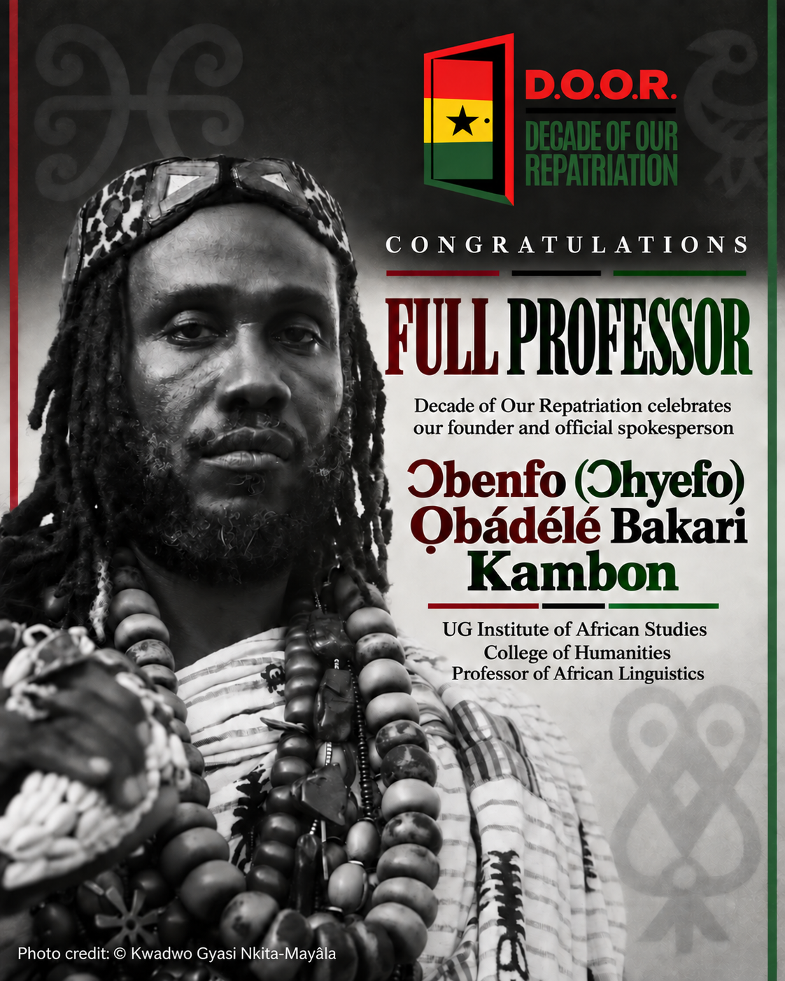 Read more about the article Ɔbenfo Ọbádélé Kambon Promoted to Full Professor of African Linguistics
